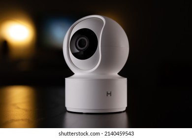 KRAKOW, POLAND - MARCH 21, 2022: Xiaomi Mi Home Security Camera With Motion Detection For Baby Room Or Pets. Household Surveillance System, 360 Angle.