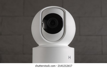 KRAKOW, POLAND - MARCH 21, 2022: Xiaomi Mi Home Security Camera With Motion Detection For Baby Room Or Pets. Household Surveillance System, 360 Angle.