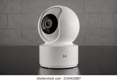 KRAKOW, POLAND - MARCH 21, 2022: Xiaomi Mi Home Security Camera With Motion Detection For Baby Room Or Pets. Household Surveillance System, 360 Angle.