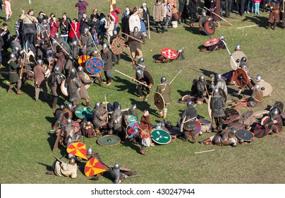 KRAKOW, POLAND - MARCH 29, 2016: Unidentified participants of Rekawka - Polish tradition celebrated in Krakow on Tuesday after Easter. Currently has the character of festival historical reconstruction