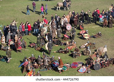 KRAKOW, POLAND - MARCH 29, 2016: Unidentified participants of Rekawka, Polish tradition, celebrated in Krakow on Tuesday after Easter. Currently has the character of festival historical reconstruction
