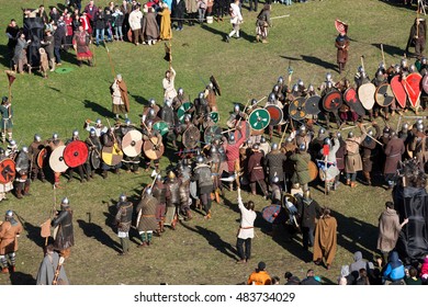 KRAKOW, POLAND - MARCH 29, 2016: Unidentified participants of Rekawka, Polish tradition, celebrated in Krakow on Tuesday after Easter. Currently has the character of festival historical reconstruction