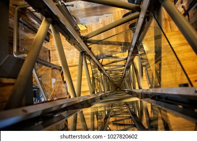 KRAKOW, POLAND - MAY 29, 2016: Modern Wooden Staircase In The Tower Of St. Mary's Basilica. The Church Was Built In The 14th Century And Serve As One Of The Best Examples Of Polish Gothic Architecture