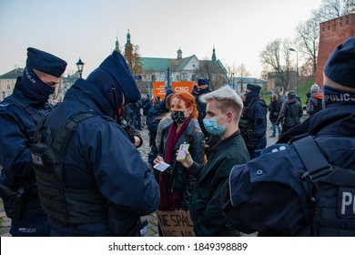 Krakow, Poland - November 07 2020: A Protest Against The Abortion Ban In Krakow In Poland.