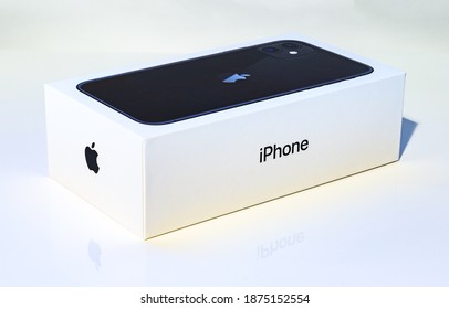 Krakow, Poland - November, 2020: A picture of the Apple iPhone 11 box as seen from the side.
