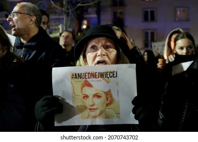 Krakow, Poland - November 7, 2021: Krakow "Not One More" March in Krakow. A protest after the death of a young woman who was refused an abortion in a life-threatening situation.