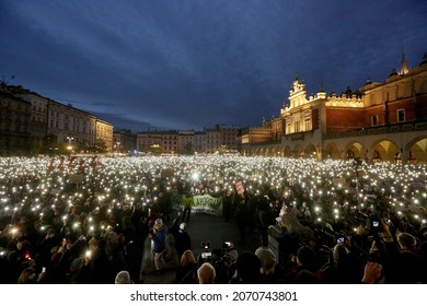 Krakow, Poland - November 7, 2021: Krakow "Not One More" March in Krakow. A protest after the death of a young woman who was refused an abortion in a life-threatening situation.