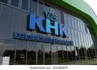 KRAKOW, POLAND - OCTOBER 8, 2022: Waste Thermal Treatment Plant ZTPO (Ekospalarnia Kraków). Eco-incinerator, Modern Waste Management Service, With KHK Krakowski Holding Komunalny Logo Sign.