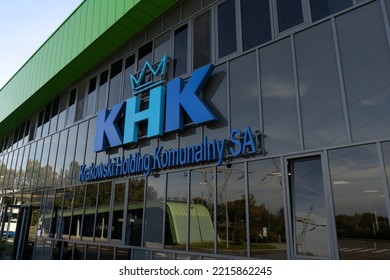 KRAKOW, POLAND - OCTOBER 8, 2022: Waste Thermal Treatment Plant ZTPO (Ekospalarnia Kraków). Eco-incinerator, Modern Waste Management Service, With KHK Krakowski Holding Komunalny Logo Sign.