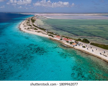 Kralendijk, Bonaire - September  06-2020: An Aerial View Of White Slave And Pink Beach On The Island Of Bonaire