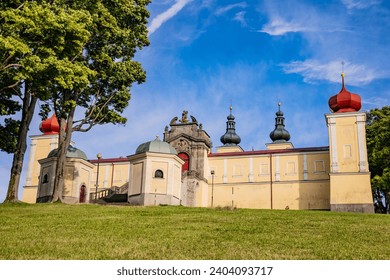 KRALIKY (KRÁLÍKY), CZECH REPUBLIC (CZECHIA) – SEPTEMBER 2, 2023: Beautiful monastery at top of Hora Matky Boží mountain in Dolni Hedec (Dolní Hedeč) on a sunny day, Pardubice Region (Pardubický kraj)