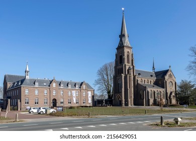 Kranenburg, The Netherlands - April 2022: Catholic Antoniuskerk Church And Statue Museum Next To Dutch National Trauma Center Headquarters In Historic Mansion PTSD Treatment Institution