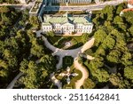 Krasinski Palace and National Library in Warsaw, Poland, view from above with green park, tourist attraction