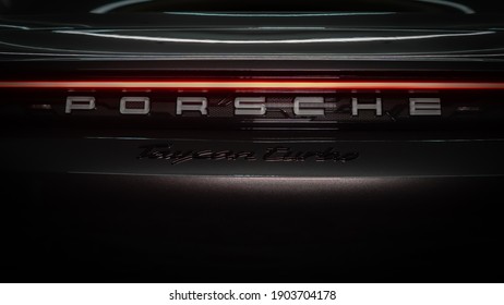 Krasnodar. Russia - January 10 2021: Car Porsche Taycan.