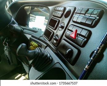 Krasnodar, Russia - June 12, 2019: Inside The Cab Of A Mercedes Truck. The Long-distance Cab.