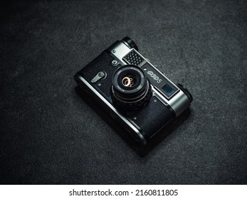 Krasnodar, Russia  - May 21, 2022: FED-5, 35mm Vintage USSR Film Camera On Concrete Background