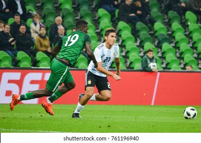 KRASNODAR, RUSSIA - November 14, 2017: Paulo Dybala during a friendly match between the national teams of Argentina and Nigeria, 2017, Russia