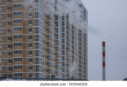  Krasnodar, Southern Federal District. Russia 15.02.2020. Smoke From Boiler Pipe. Winter Night.