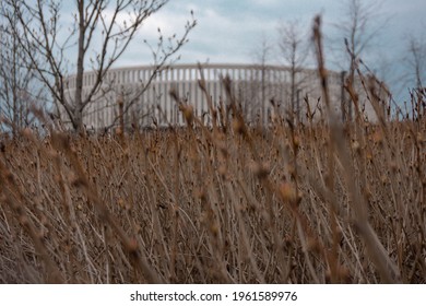 Krasnodar, Southern Federal District. Russia 04.04.2021. Football Stadium In The City Park Winter