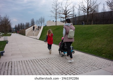 Krasnodar, Southern Federal District. Russia 04.04.2021. People Walk In The City Park