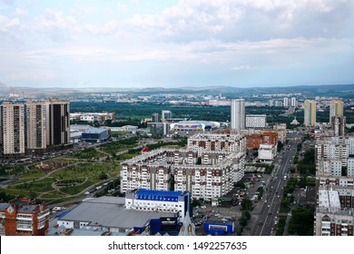 Krasnoyarsk, Russia - 30 August 2019. View Of The City Of Krasnoyarsk From Above, Sovetsky District