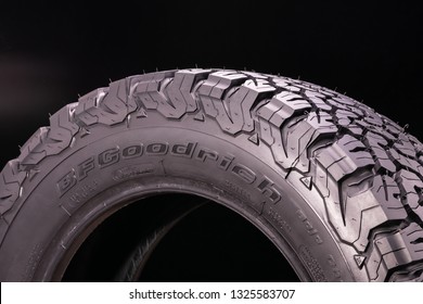 Krasnoyarsk, Russia, February, 28, 2019, New Tyres Bf Goodrich All Terrain Ta Mud 