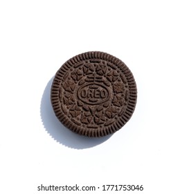 Krasnoyarsk, Russia, July, 05, 2020. Chocolate Oreo Cookies With Sharp, Clear Shadows. Template For A Pattern