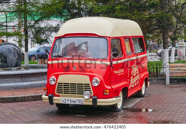 Krasnoyarsk, Russia - MAY 08, 2016:\
Motor car Renault Estafette R2136A Microcar de Luxe, The vehicle is\
equipped for cooking and coffee sales.  Editorial Use\
Only