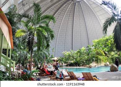 Krausnick, Germany - June 22 2013: Tropical Islands Resort is a tropical theme park located in the former Brand-Briesen Airfield in Halbe. Biggest free-standing hall in the world. 