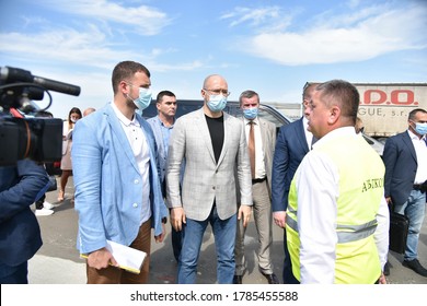 KREMENCHUG, UKRAINE - JULY 28, 2020: Prime Minister Of Ukraine Denys Shmyhal  During A Visit To The Car-building Plant