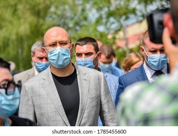 KREMENCHUG, UKRAINE - JULY 28, 2020: Prime Minister Of Ukraine Denys Shmyhal  During A Visit To The Car-building Plant