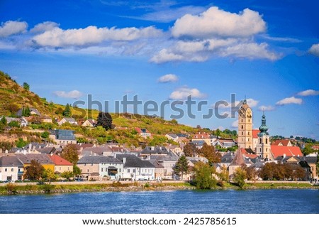 Krems an der Donau, Lower Austria. Beautiful city on Wachau Valley, Danube travel destination, autumn colored leaves