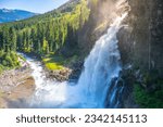 Krimml Waterfalls on sunny summer day. High Tauern National Park, Austrian Alps, Austria