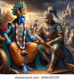 Lord Krishna Giving Knowledge Arjun Battlefield AI-generated image ...