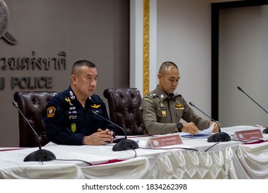 Krishna Pattanacharoen, Deputy Spokesman Of Thai Police And Piya Tawichai, The Deputy Head Of Bangkok Police At News Conference About Pro-democracy Protesters In Bangkok, Thailand October 15, 2020