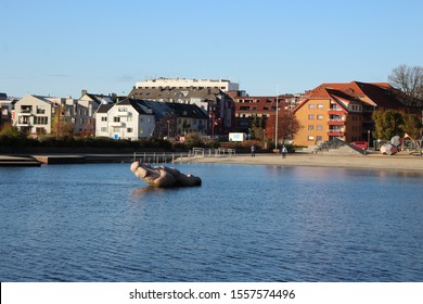 Kristiansand, Norway, November 6th 2019:  City Beach In Kristiansand, Norway