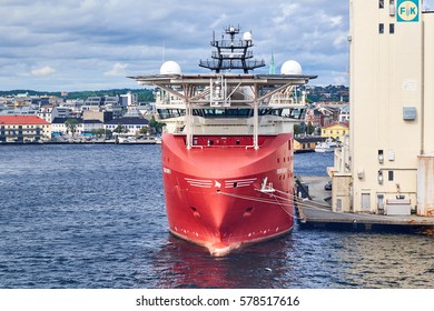 KRISTIANSSAND, NORWAY - JULY 28, 2016: Offshore Subsea Construction Vessel For Making Under Surface Work For The Oil Industrie