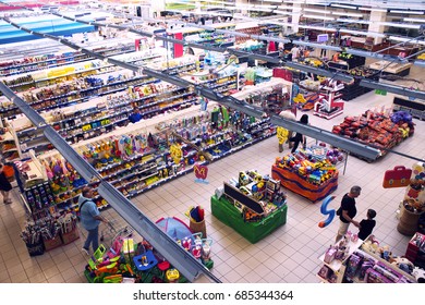 KRIVOY ROG, UKRAINE, On June 27, 2017. Silpo Supermarket. Department In The Hypermarket, View From Above. 