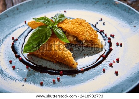 Krokiety - Polish style croquettes filled with beef served with basil Zdjęcia stock © 