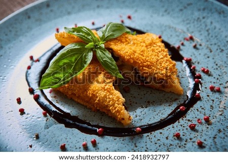 Krokiety - Polish style croquettes filled with beef served with basil Zdjęcia stock © 