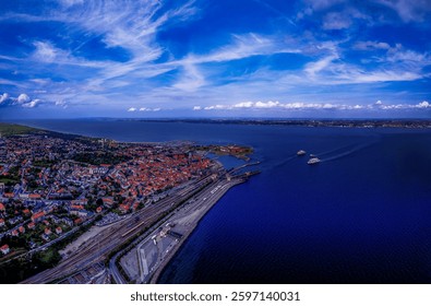 Kronborg slot from the south looking north towards Sweden. Shot with a DJI Mavic air 2S drone. 