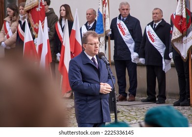 Krosno, Podkarpackie, Poland - 11-11-2022: National Independence Day In Krosno, Parade, Piotr Babinetz - Member Of Polish Parliament From Law And Justice Political Party