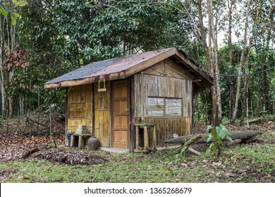 Kuala Lipis, Malaysia - March 31, 2019 : A traditional malay bamboo house in rural Kampung Kuala Kenong in the Kuala Lipis District.