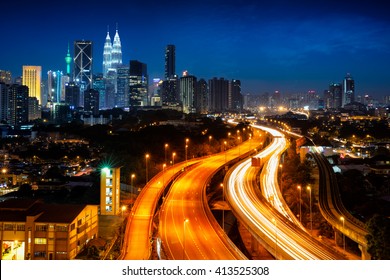 Kuala Lumper Skyline At Night, Malaysia