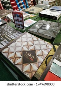 Kuala Lumpur - 27 June 2018. Variety Of Vynil Floor And Carpets Sample Albums On Top Of Table