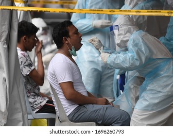 Kuala Lumpur,  April 7, 2020 - Malaysia. Health Workers Conduct A COVID-19 Test For People At Downtown In Kuala Lumpur.