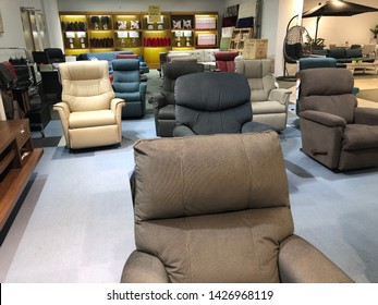 Kuala Lumpur - Circa 2019: Premium sofa La-Z-Boy on sale at a shop. La-Z-Boy is a furniture manufacturer which makes upholstered recliners, sofas, stationary chairs, and sleeper sofas.