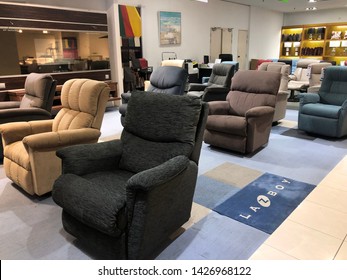 Kuala Lumpur - Circa 2019: Premium sofa La-Z-Boy on sale at a shop. La-Z-Boy is a furniture manufacturer which makes upholstered recliners, sofas, stationary chairs, and sleeper sofas.