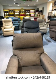 Kuala Lumpur - Circa 2019: Premium sofa La-Z-Boy on sale at a shop. La-Z-Boy is a furniture manufacturer which makes upholstered recliners, sofas, stationary chairs, and sleeper sofas.