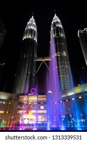 KUALA LUMPUR - February 10, 2019: Colorful Fountain Show in the KLCC Park at night